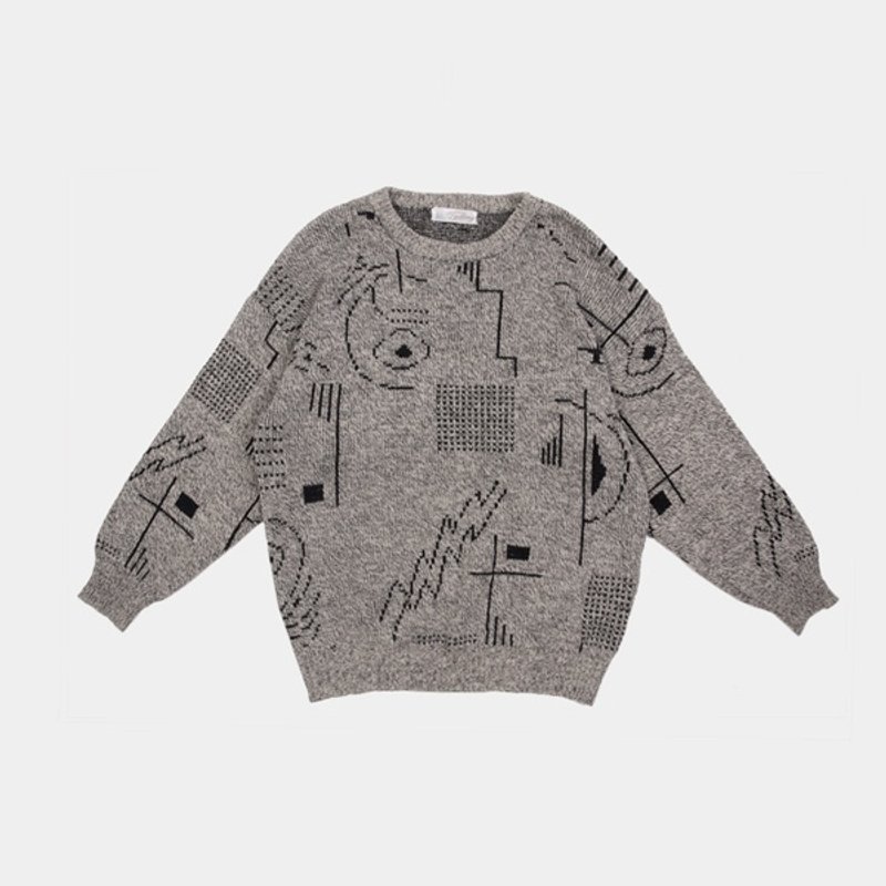 │moderato│外星几何符号古着针织毛衣/复古女孩.伦敦男孩.文艺青年.个性男朋友 - 女装针织衫/毛衣 - 其他材质 灰色