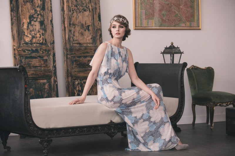 Kan's 30S 复古云彩迷雾女神 露背长洋装 (粉蓝) - 晚装/礼服 - 其他材质 蓝色