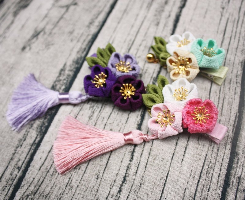 【Charlene Design】つまみ细工 三色福梅 日常款发夹 - 发饰 - 丝．绢 