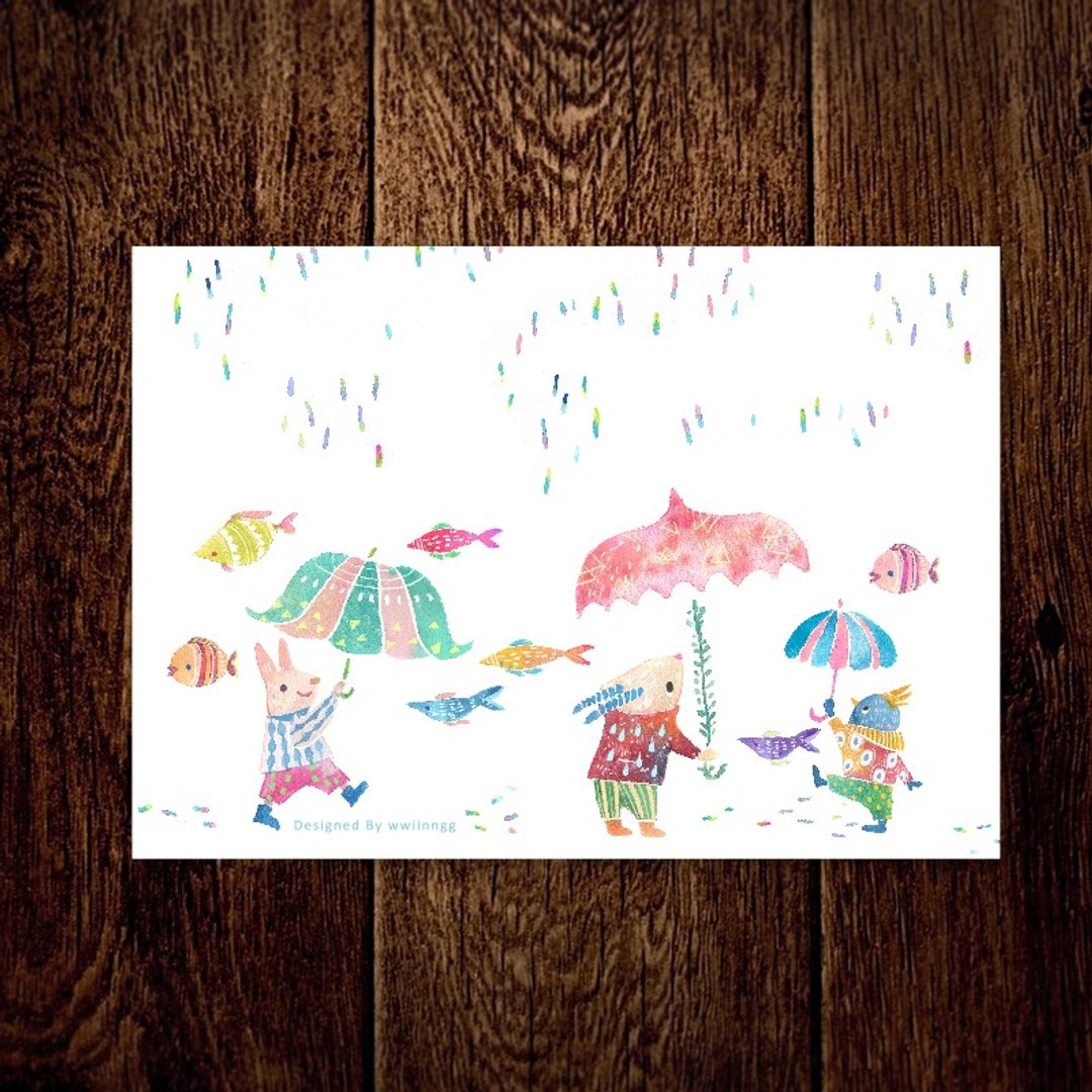 插画明信片-Rainbow rain - 卡片/明信片 - 纸 多色