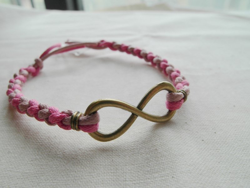 ~米+熊~  爱无限 无限爱 8字 蜡绳编织 手链 - 手链/手环 - 其他金属 粉红色