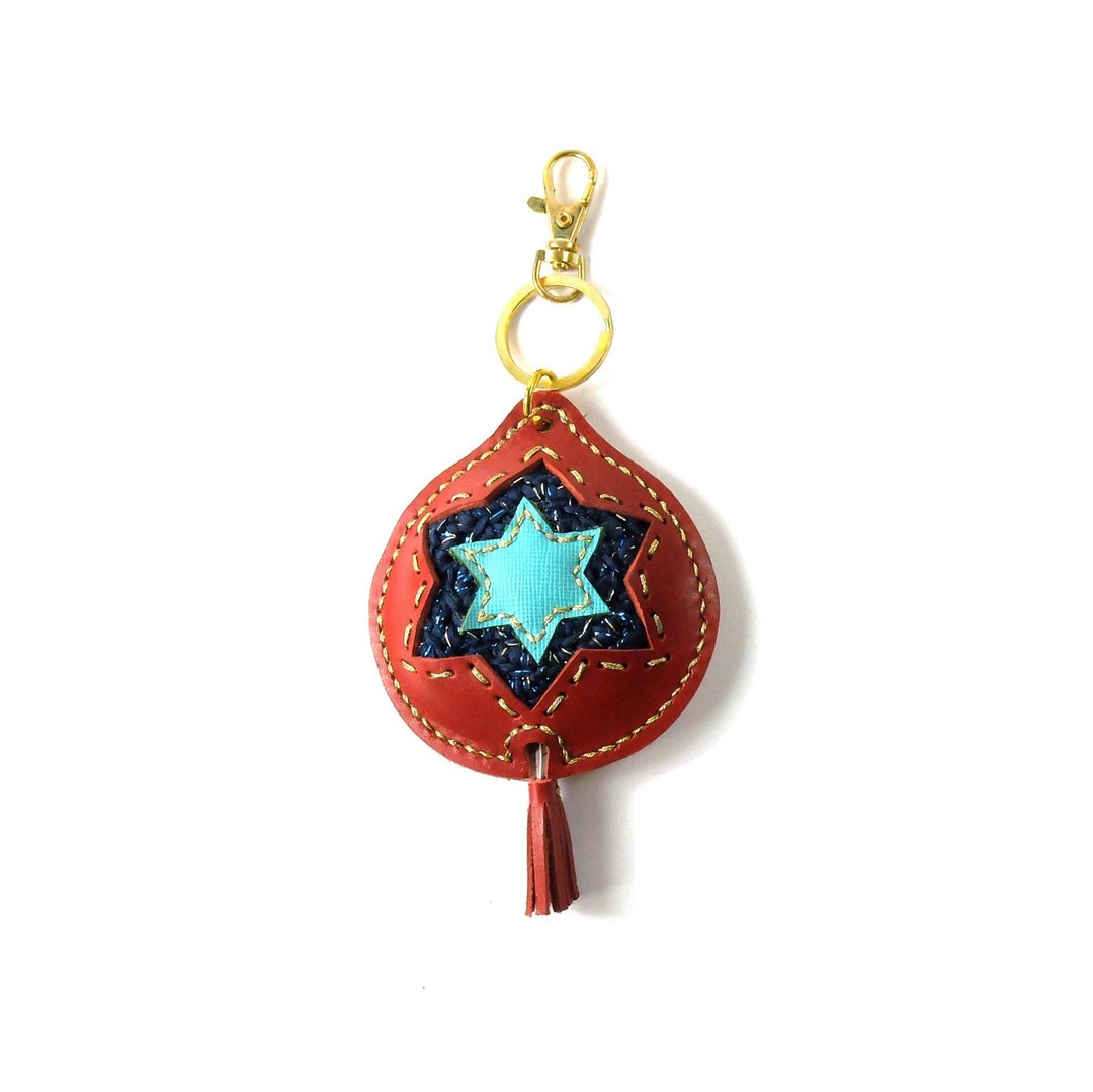 SUE BI DO WA - 手工制作皮革并合手织拉尺 100% handmade leather mix with yarn Star Roller Tape Measures - 其他 - 真皮 红色