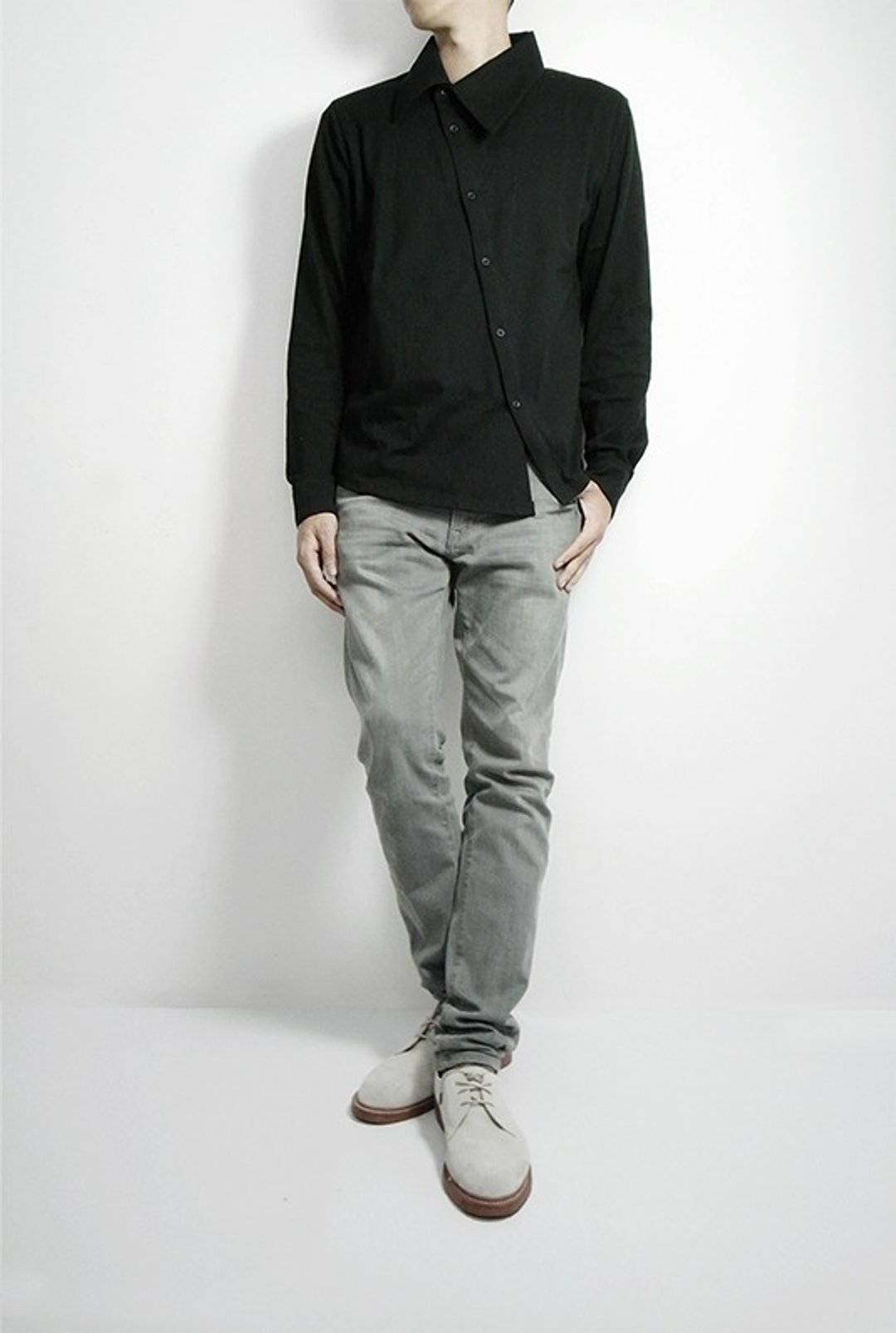 I . A . N Design 斜领衬衫 中性版 有机棉 Organic Cotton - 男装衬衫 - 棉 黑色
