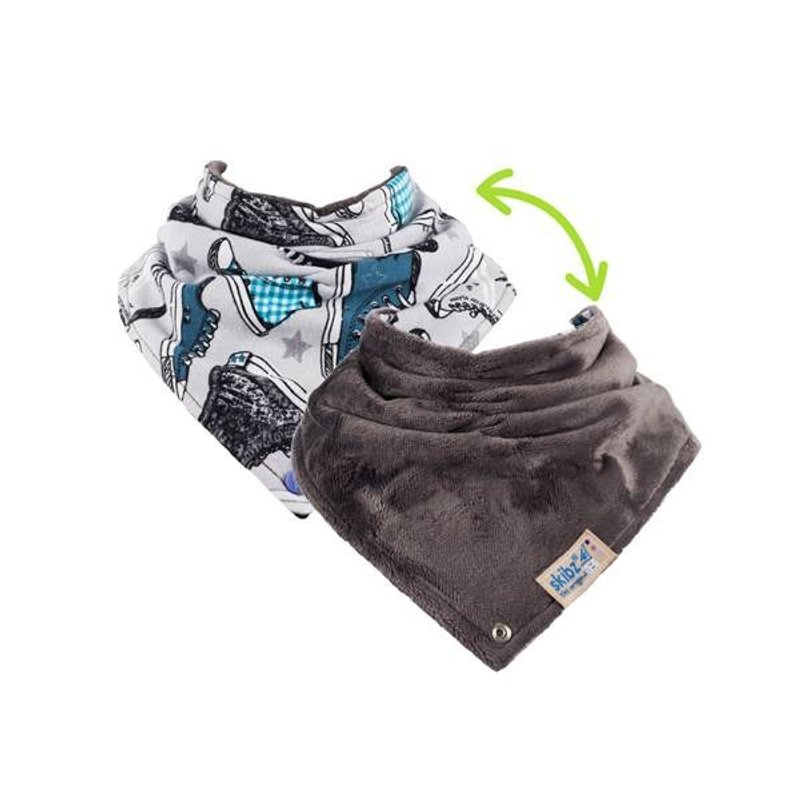 英国skibz  Skibz双面安抚领巾/小童鞋 - 围嘴/口水巾 - 棉．麻 灰色