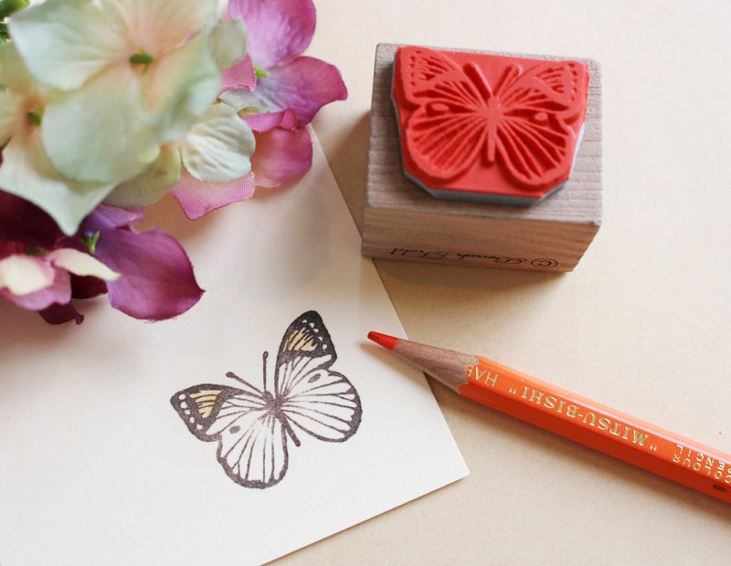 橙端粉蝶 木头印章 - 印章/印台 - 橡胶 咖啡色