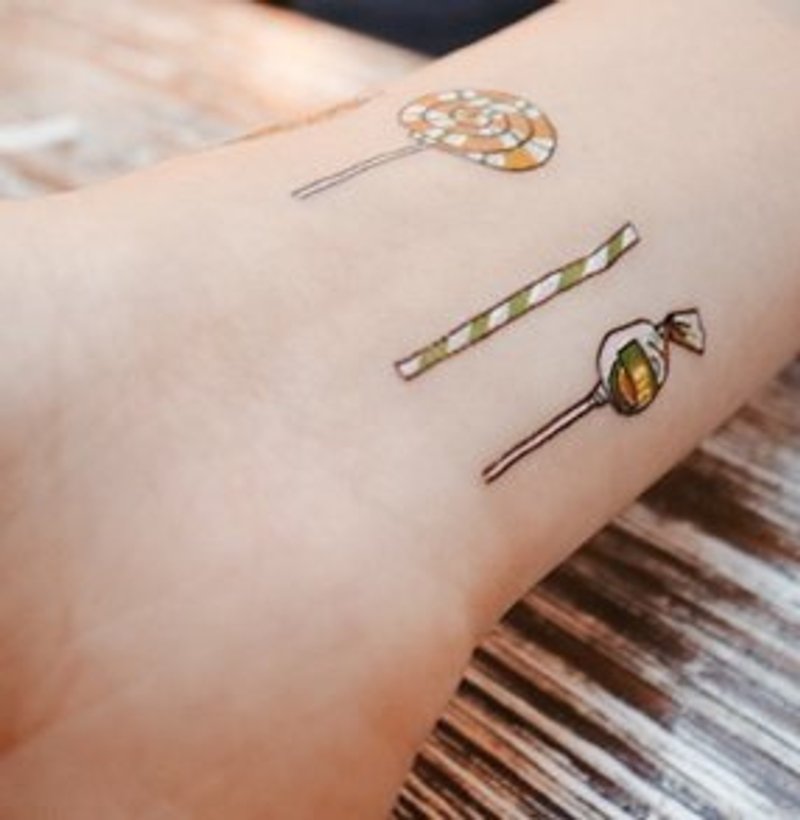 *tattoo*彩色棒棒糖刺青贴纸组合 1组4个不同款 - 贴纸 - 纸 黄色