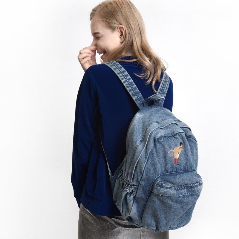 MSKOOK 重度水洗丹宁双肩包-刺绣放屁版 - 后背包/双肩包 - 其他材质 