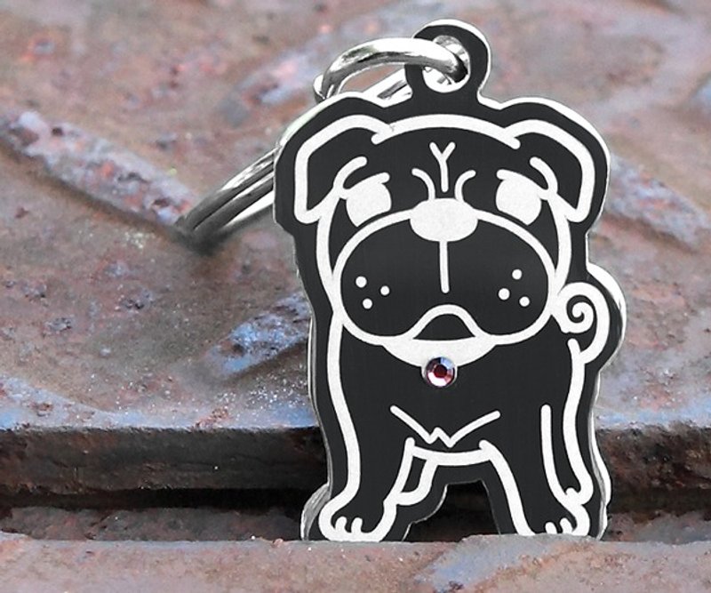 【巴哥犬】‘狗狗形状’专属-定制名牌（6色钻）◆可爱x防走失◆ - 项圈/牵绳 - 其他金属 