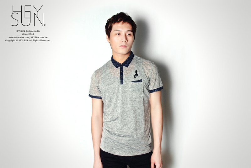 【M0221】HEY SUN独立手作品牌·绅士的品格有双温暖的手双口袋拚色短袖POLO衫 - 女装 T 恤 - 其他材质 灰色