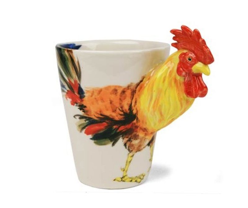 【可刻字的动物马克杯】Blue Witch英国手绘杯 公鸡 立体刻字陶瓷马克杯 - 咖啡杯/马克杯 - 其他材质 橘色