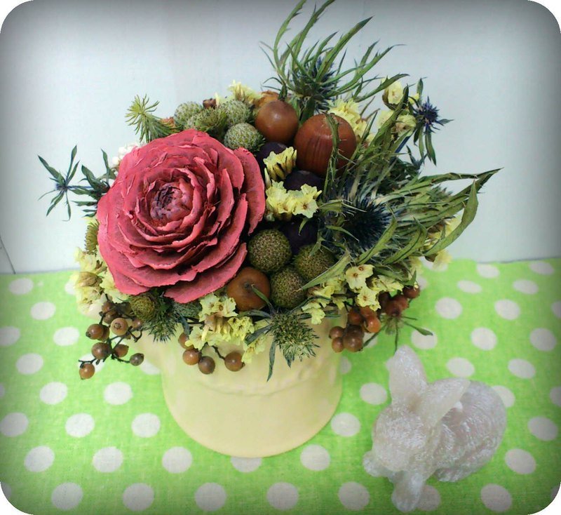 复古系玫瑰雪松紫蓟干燥花 - 植栽/盆栽 - 植物．花 橘色