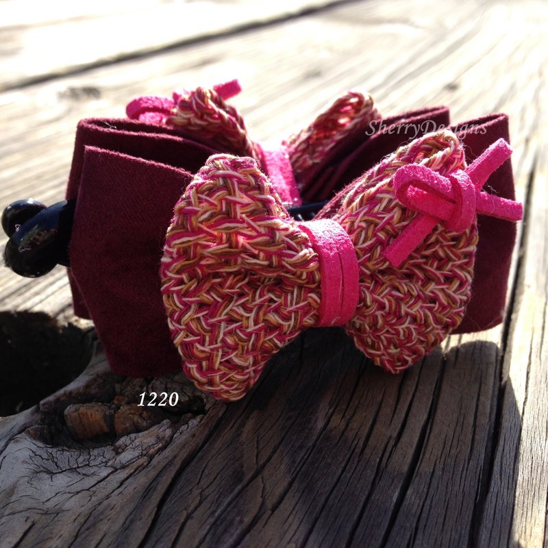 1220红色编织毛线香蕉夹 - 发饰 - 其他材质 红色