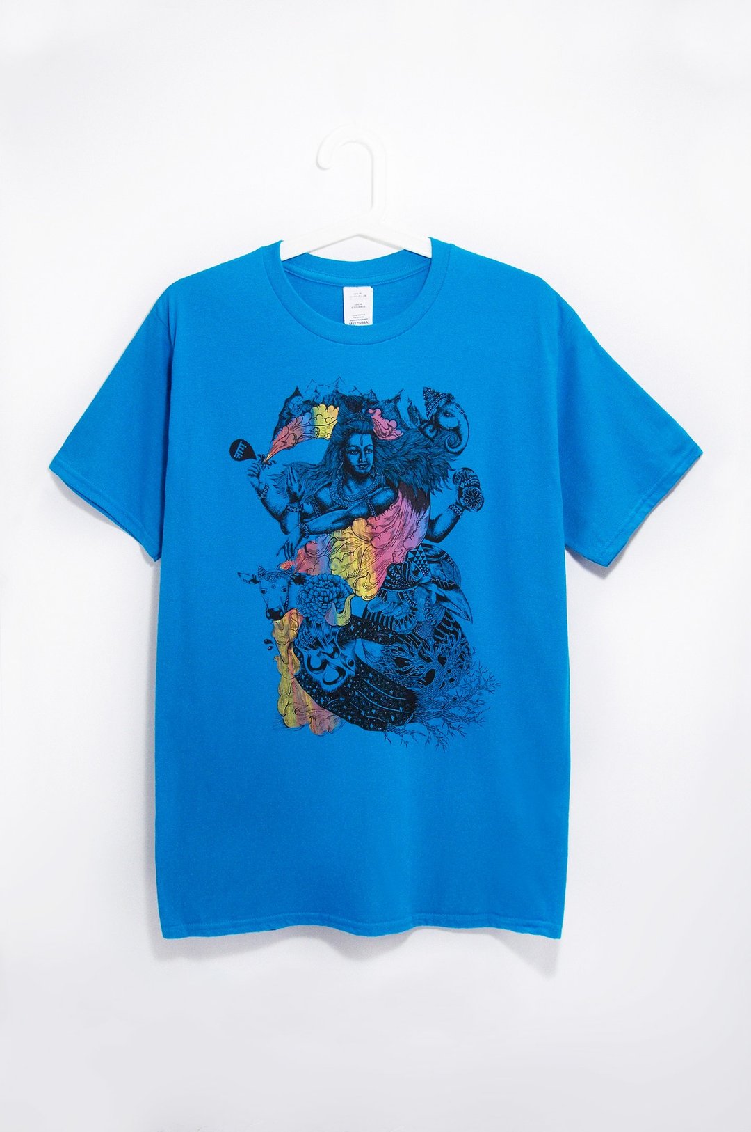 男装合身纯棉插画Tee / 旅行T -  印度跳舞湿婆神( 蓝 ) - 男装上衣/T 恤 - 棉 蓝色