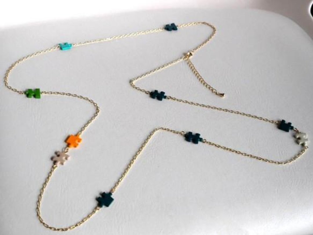 Puzzle 2WAY Green Long necklace - 项链 - 塑料 绿色