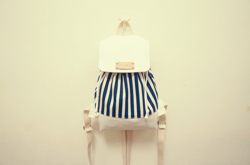 当丈青条纹遇上后背包/赠送免费打印名字皮标 - 后背包/双肩包 - 其他材质 蓝色