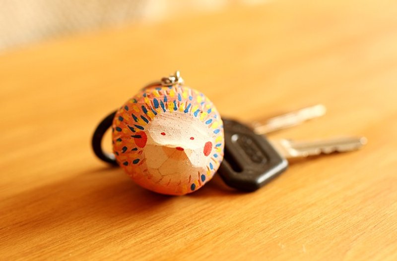 木头彩绘钥匙圈- 刺猬-橘红 - 木工/竹艺/纸艺 - 木头 咖啡色