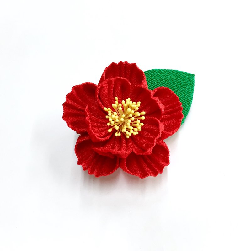 [若桑]莳椿I。 山茶 つまみ细工 日式布花。和风花簪。和服发饰 - 发饰 - 丝．绢 红色