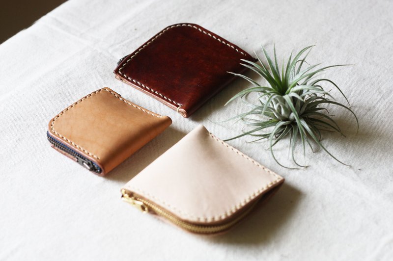 零钱包 L零钱包 定制化 免费打印 真皮手作 原皮色 咖啡色 - 手拿包 - 真皮 黄色