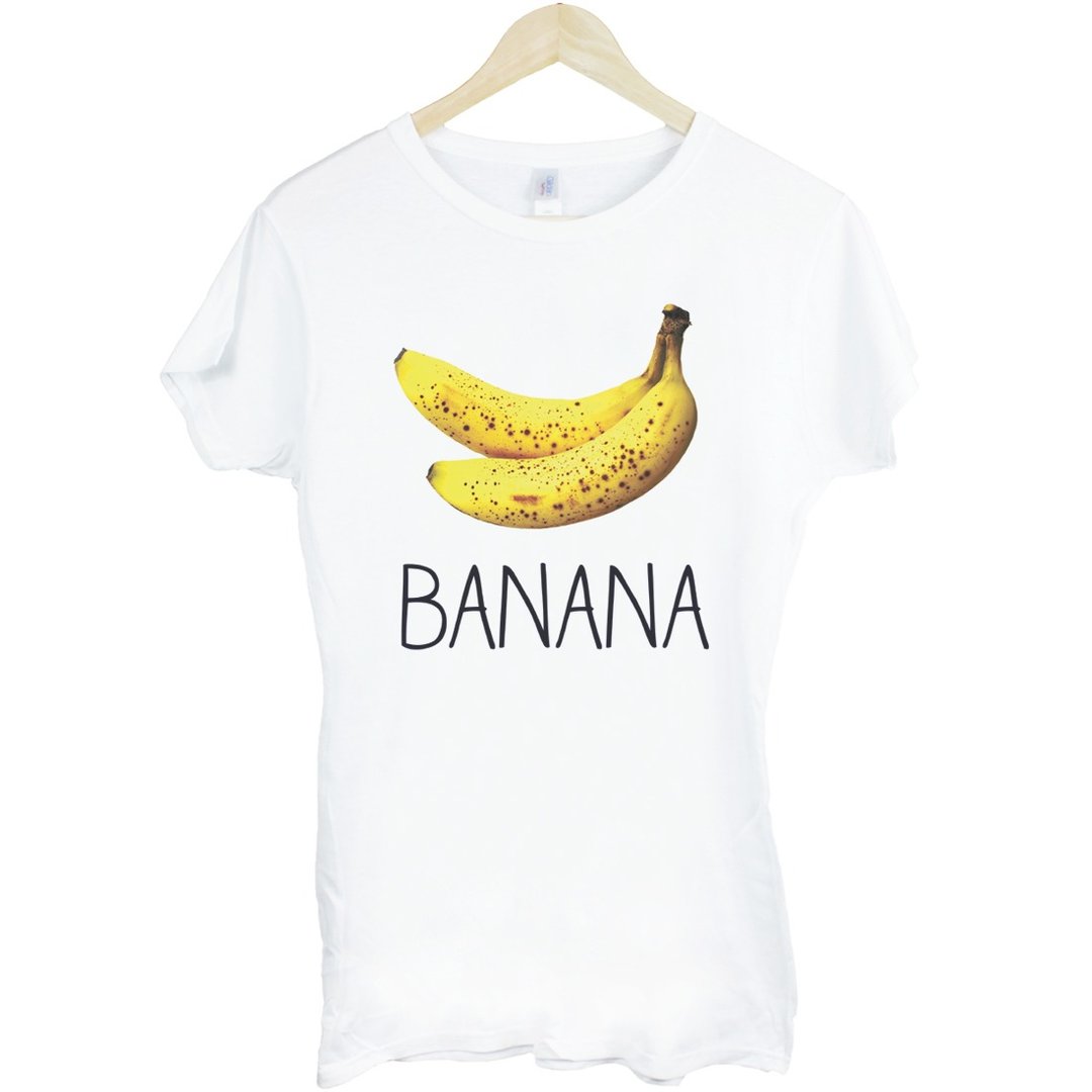 Banana-English女生短袖T恤-白色 香蕉 英文 文青 青新 水果 食物 设计 自创 品牌 - 女装 T 恤 - 纸 白色