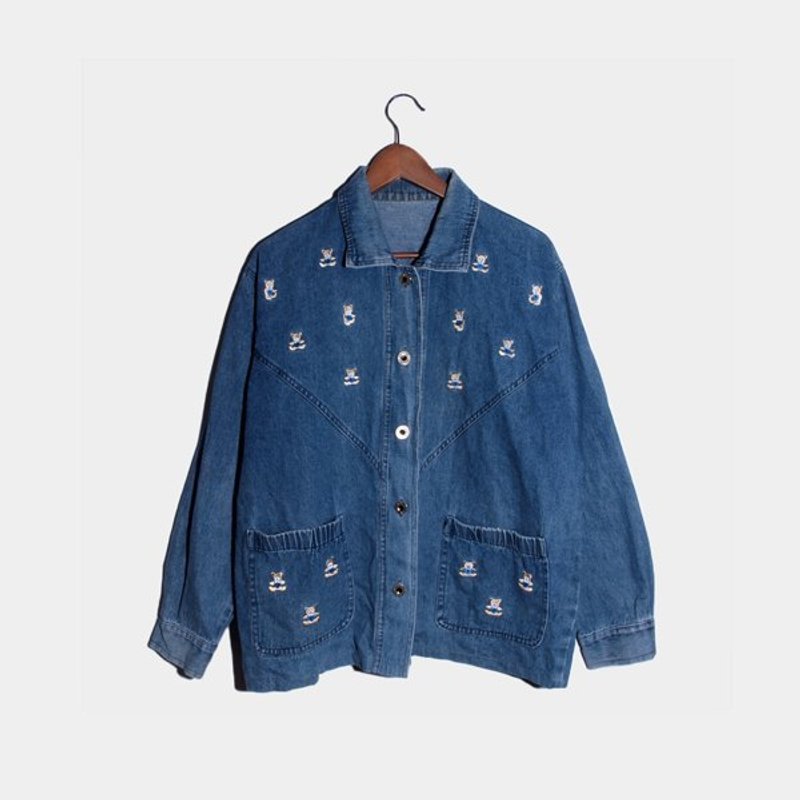 │moderato│小熊软糖刺绣古着牛仔衬衫外套/可爱女孩.伦敦男孩 - 女装休闲/机能外套 - 其他材质 蓝色