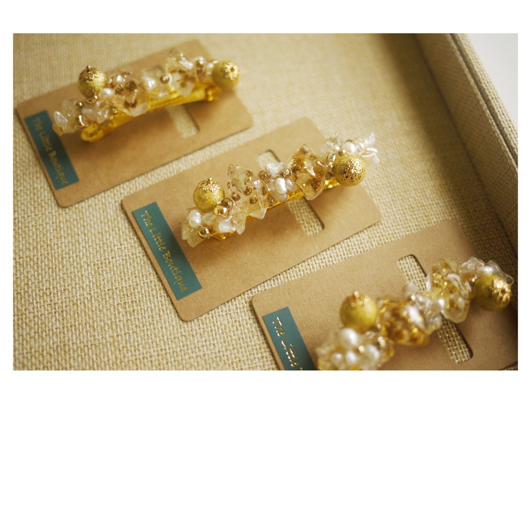 光芒之岛 | 黄水晶 | 淡水珍珠 | 树脂发饰 | 弹簧夹 | hair clip - 发饰 - 其他材质 金色