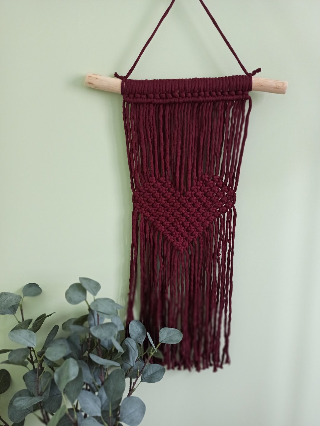 Ecodecor home decor macrame dark red heart for wall decoration - 墙贴/壁贴 - 环保材料 红色