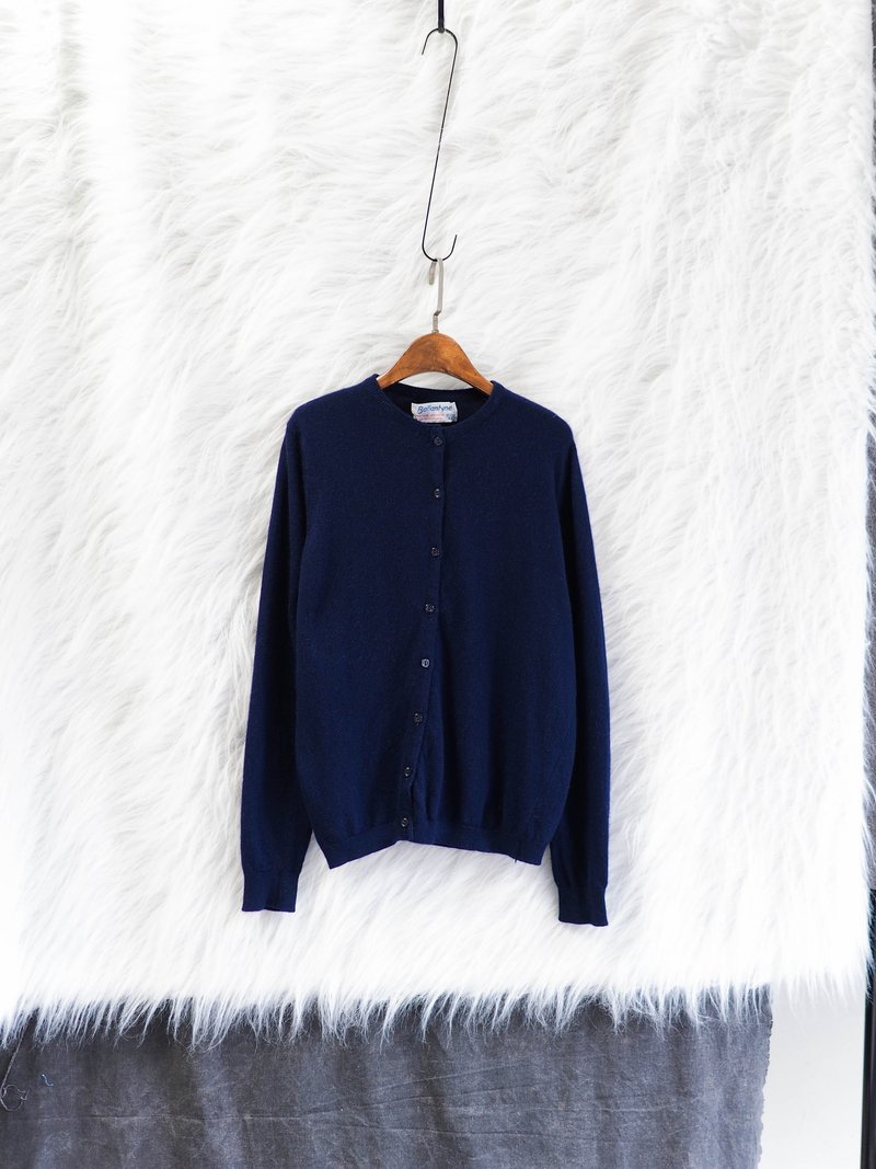 广岛靛蓝圆领排扣开襟 古董喀什米尔羊绒古着毛衣 cashmere - 女装休闲/机能外套 - 羊毛 蓝色