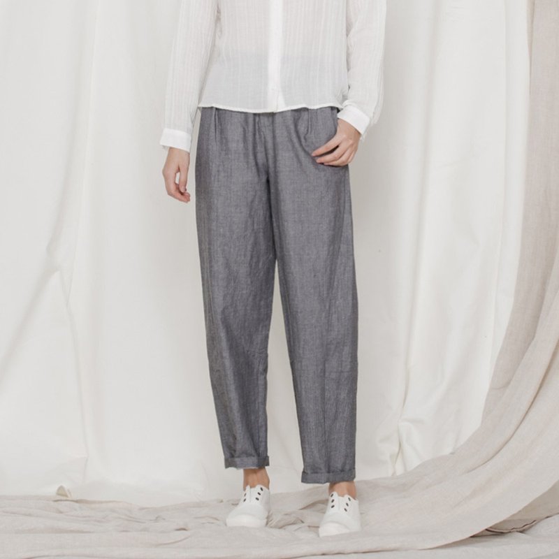 灰色棉麻休閑長褲 文藝百搭九分褲布褲騎馬褲 通勤版 P171114 - 女装长裤 - 棉．麻 灰色