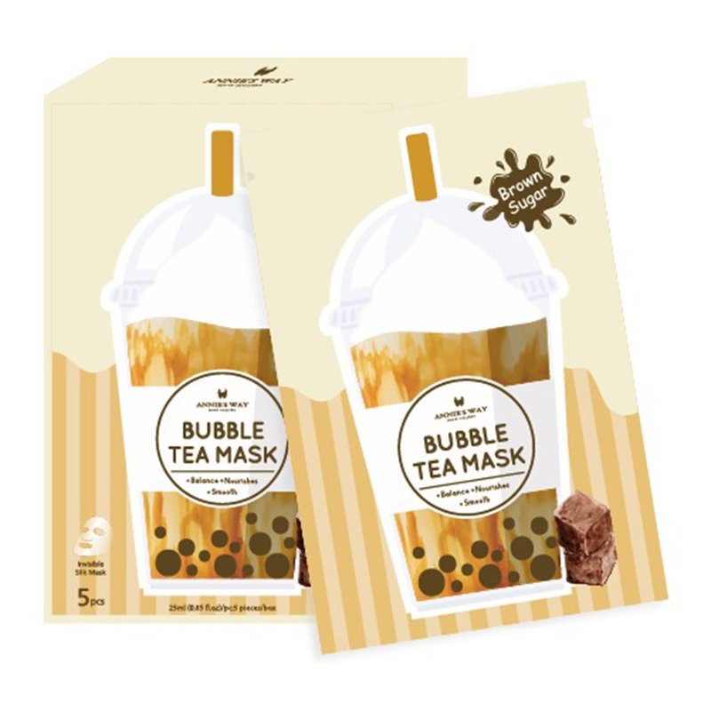 珍珠奶茶面膜系列 黑糖珍珠奶茶保湿面膜 5入/盒 - 面膜/冻膜 - 其他材质 咖啡色