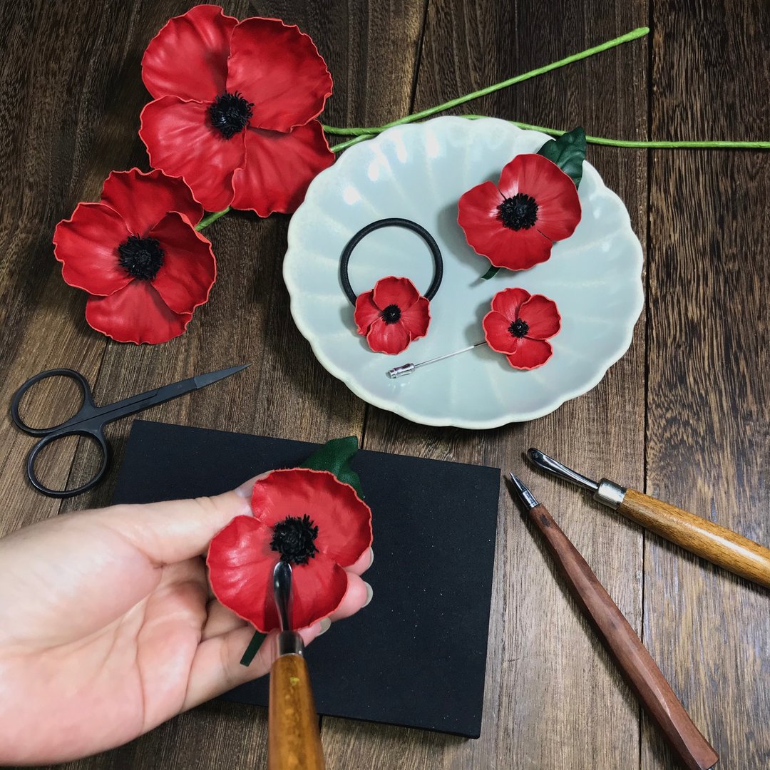 【 Poppy小红花】经典款皮革虞美人胸针手作课程【一人成班】 - 皮件 - 真皮 