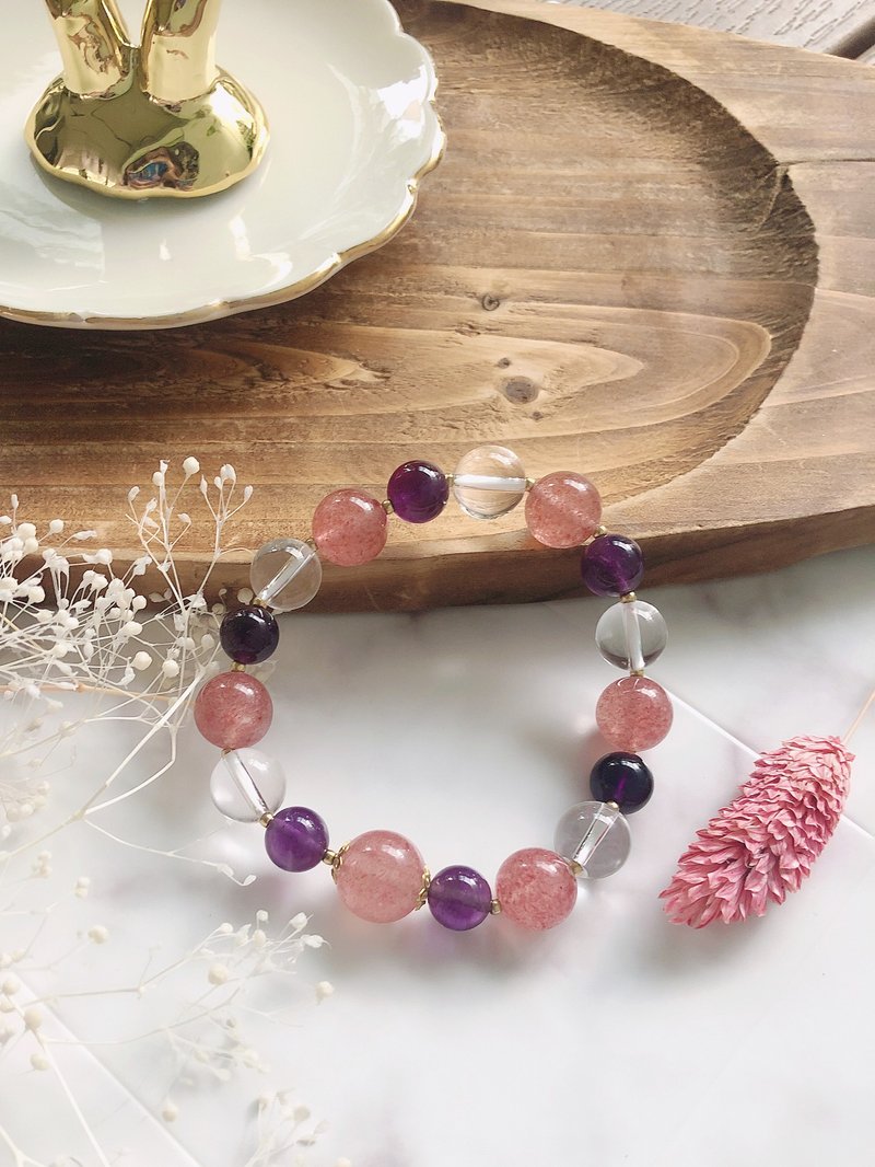 爱情运 草莓晶 白水晶 紫水晶 弹力 手鈪 手链 手链 手环 定制化 - 手链/手环 - 水晶 紫色