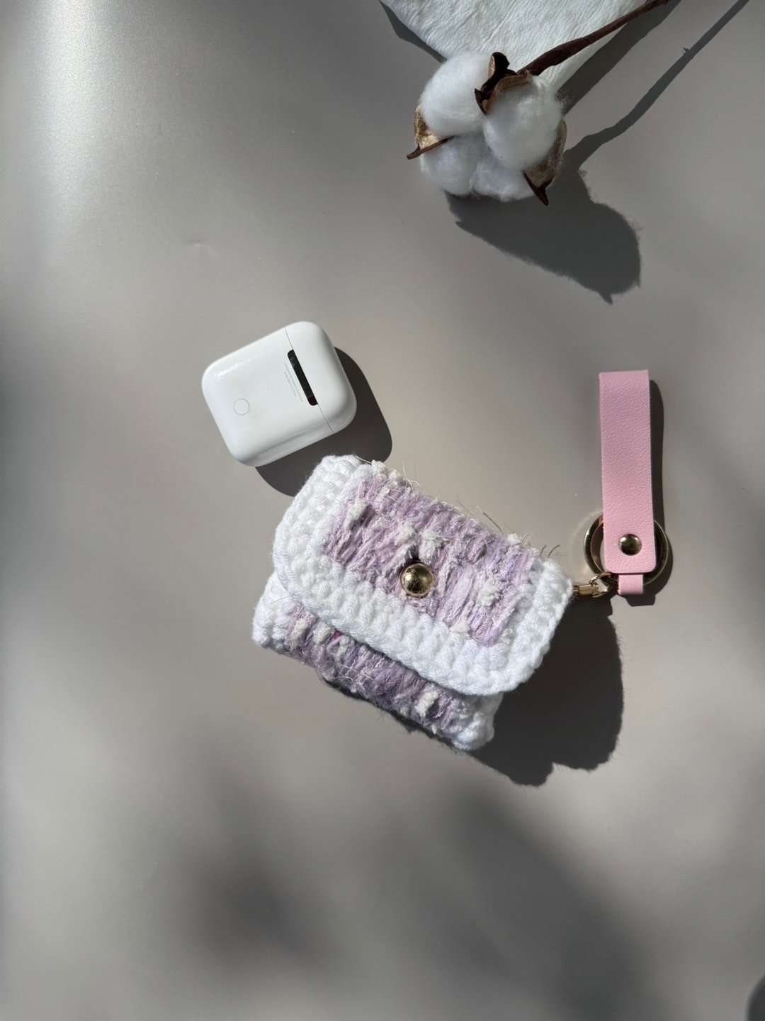 编织包 耳机包 零钱包 卡包 AirPods耳机收纳 - 浅紫收纳小包 - 零钱包 - 棉．麻 紫色