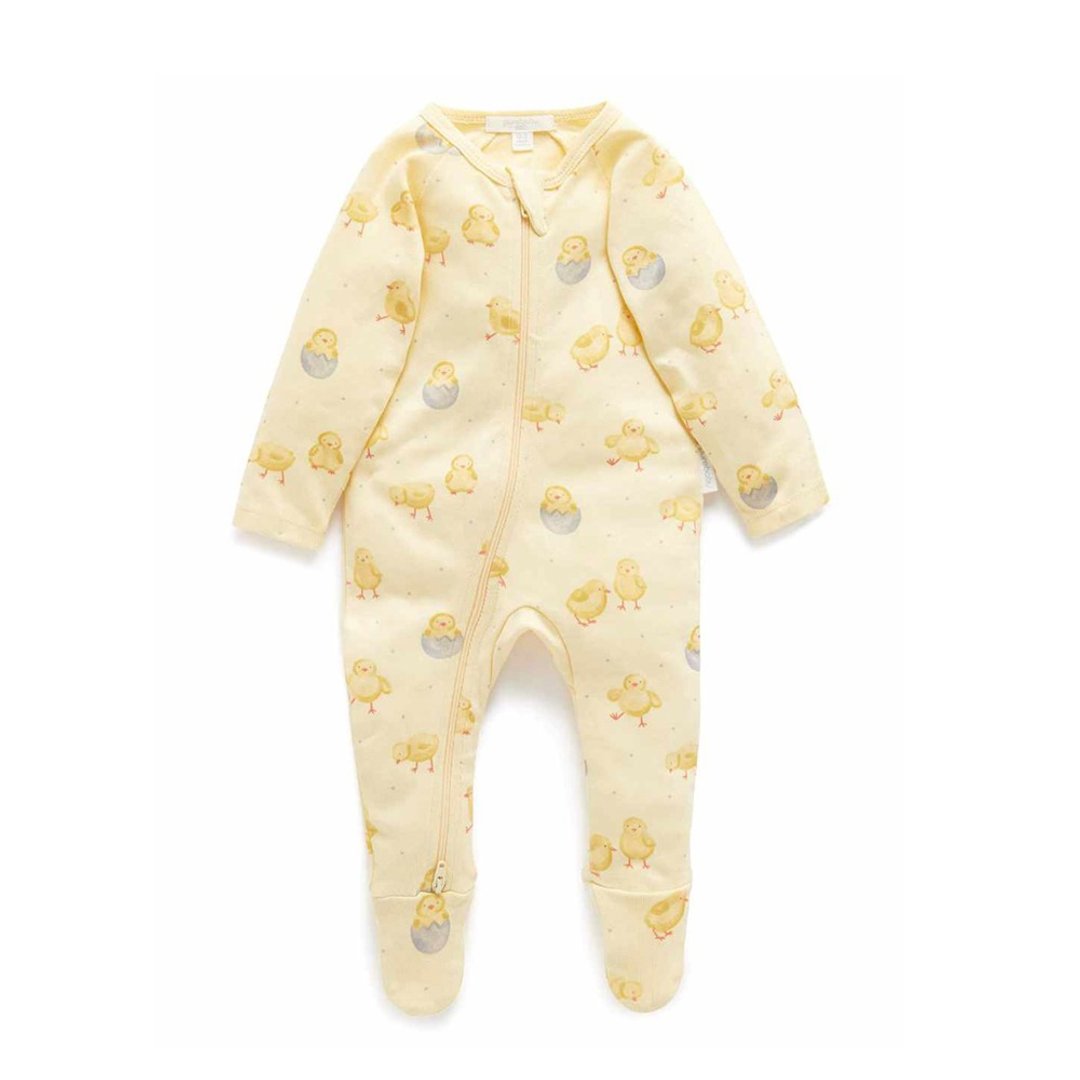 澳洲Purebaby有机棉婴儿包脚连身衣/新生儿 包屁衣 黄色小鸡 - 包屁衣/连体衣 - 棉 