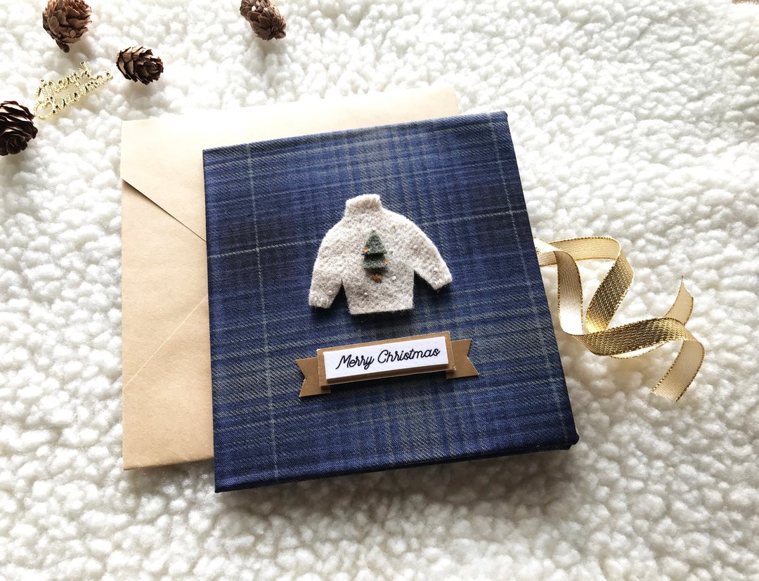 圣诞树小毛衣 sweater 手工卡片 圣诞卡 Handmade Xmas card 蓝色 - 卡片/明信片 - 其他材质 多色
