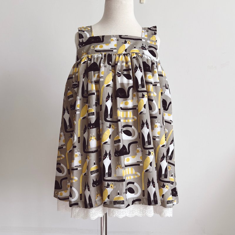 小清新洋装 长长的猫咪 - 童装裙 - 棉．麻 黄色