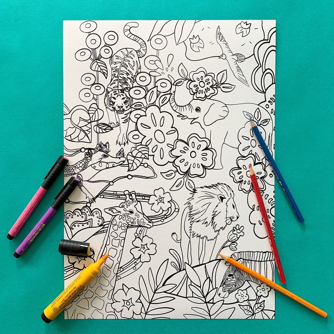 A3 Coloring Poster // Animal Illustration // Safari Park - 其他 - 纸 黑色