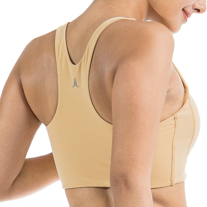 【NAMASTE】Serena 舒适宽肩带短上衣 - 奶茶 - 女装运动内衣 - 尼龙 卡其色