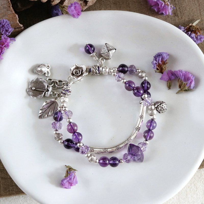 高品质乌拉圭紫水晶泰银设计款手作手链 纯银水晶饰品 泰国手作 - 手链/手环 - 水晶 紫色