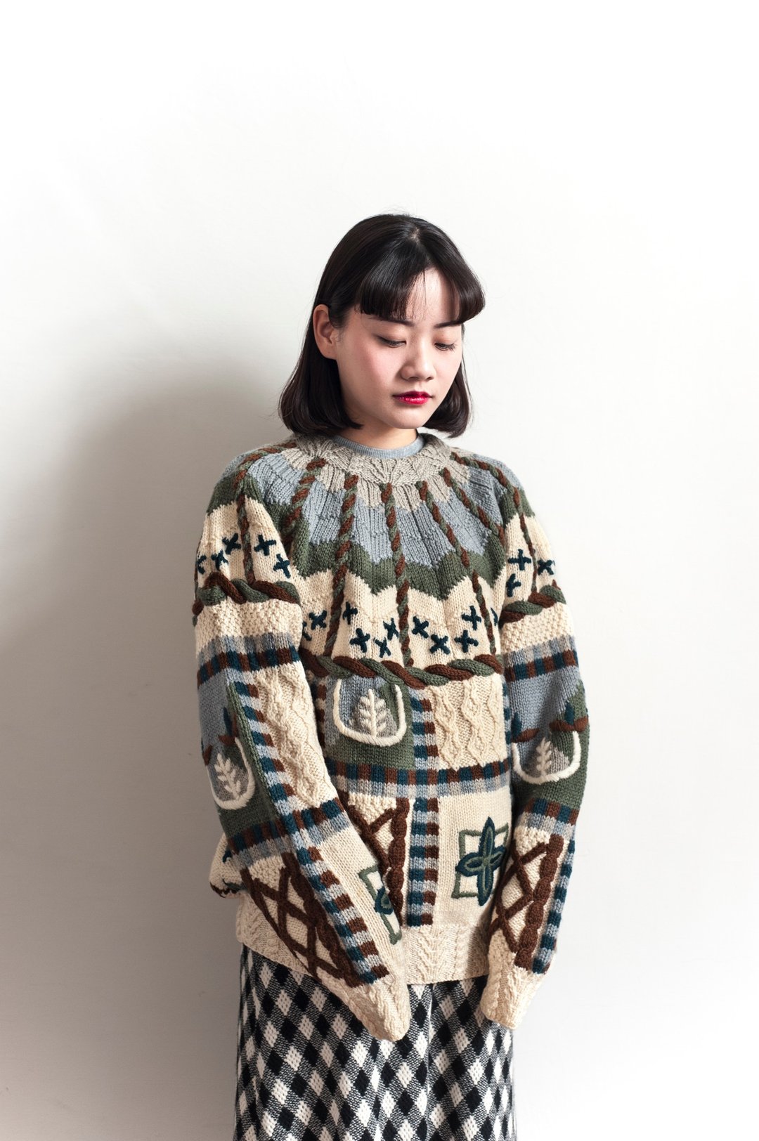 Vintage HAND KNITED 森林大地古着毛衣 - 男装针织衫/毛衣 - 羊毛 多色