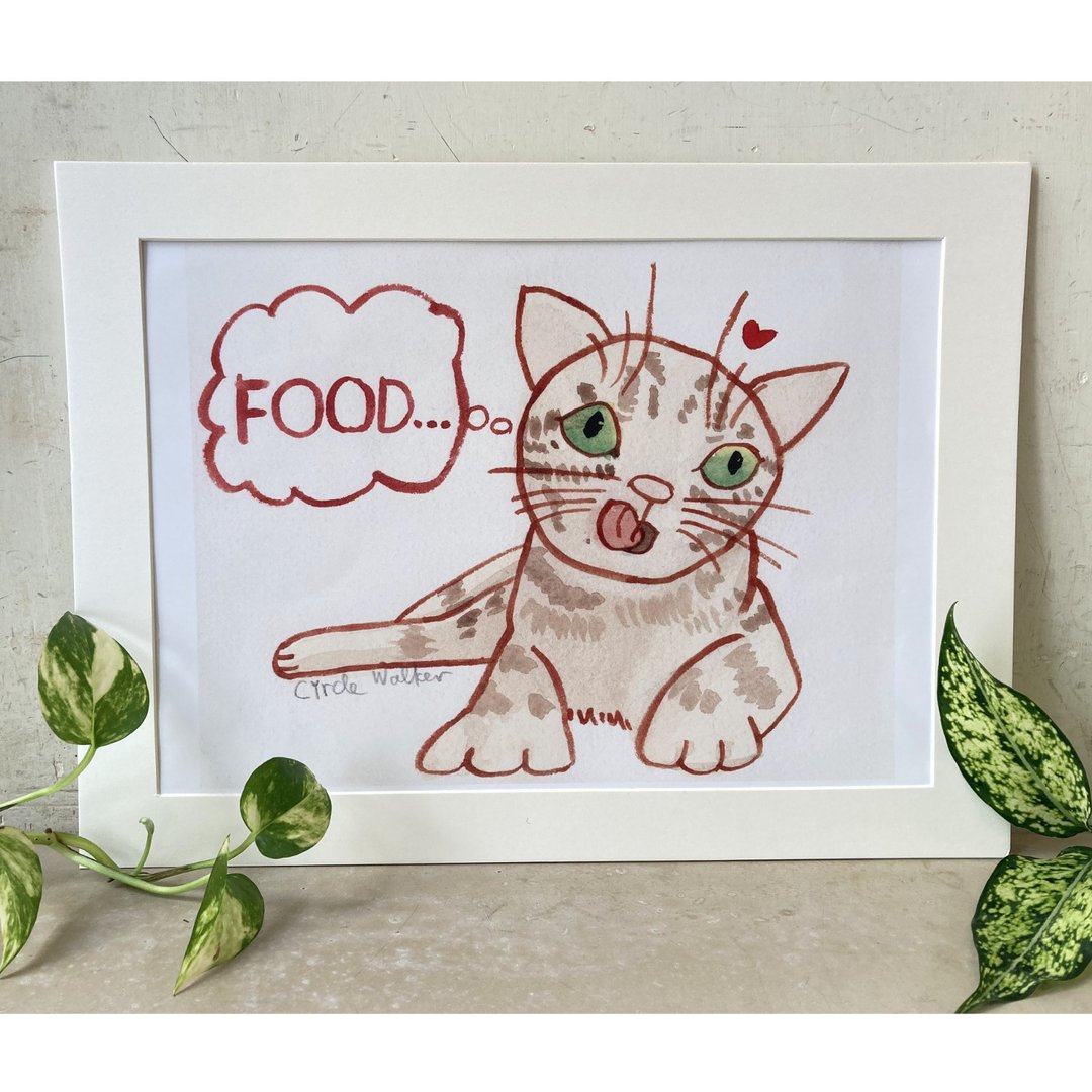A4复制原画 裱画 水彩 猫 食物 为食 food - 卡片/明信片 - 纸 