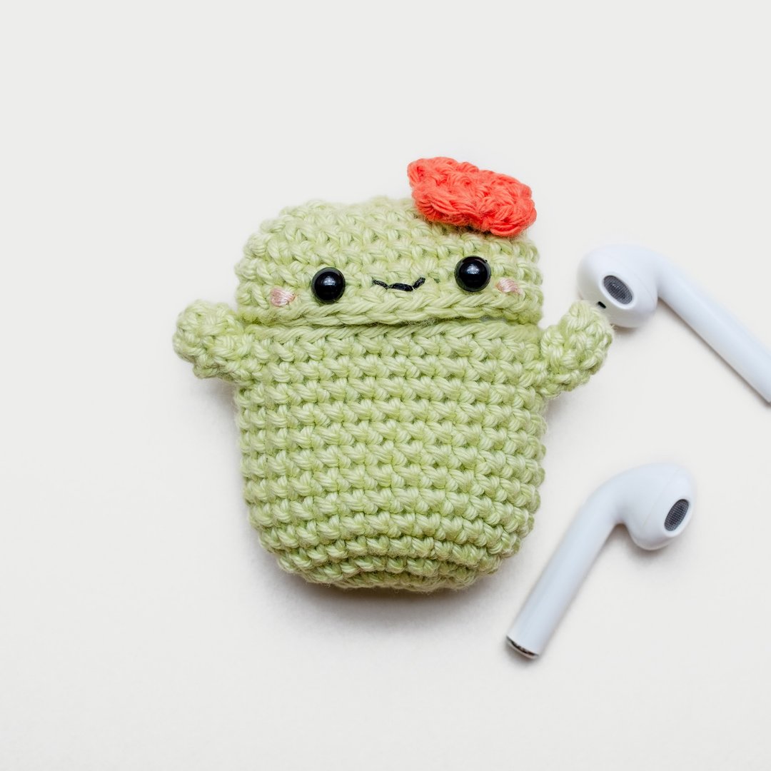 Airpods 1/2 Crochet Case | The Cactus No.2 | Cute Case - 耳机收纳 - 棉 绿色