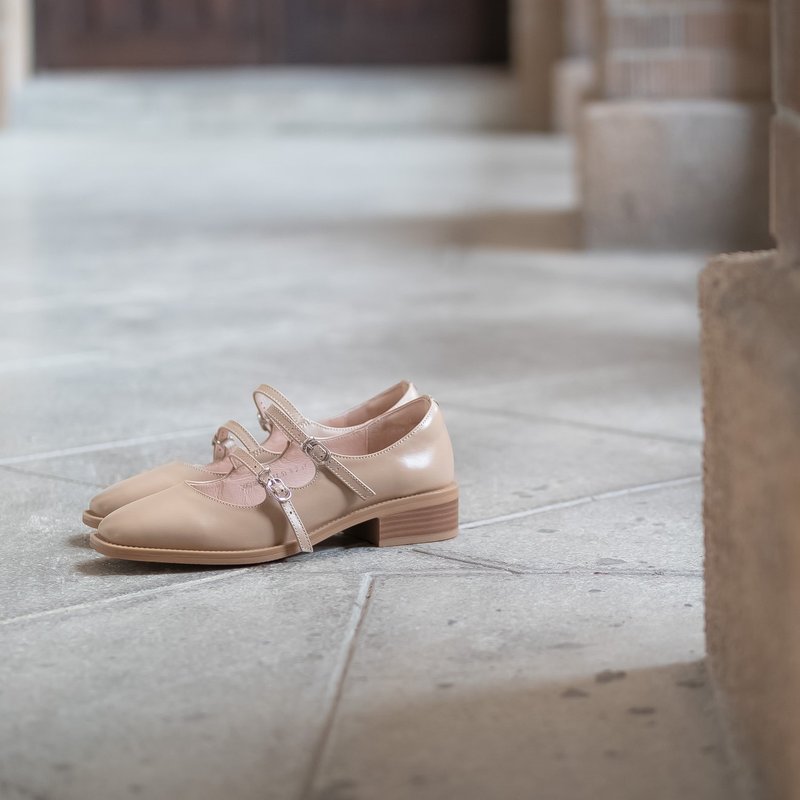 【绝版出清】玛莉珍鞋 芭蕾舞鞋_奶茶色  小方头 - 女款牛津鞋/乐福鞋 - 真皮 卡其色