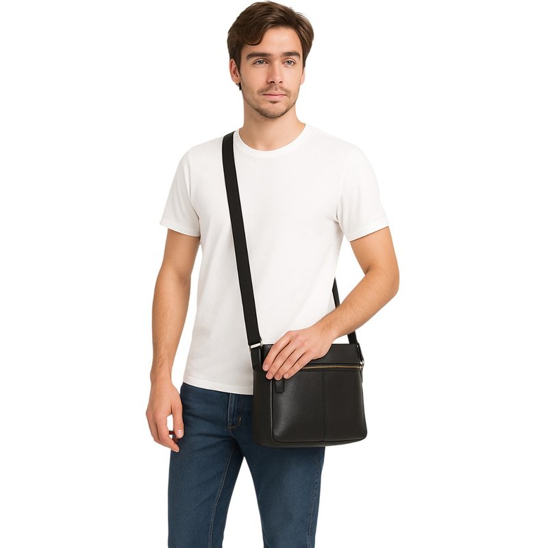 CROSS 限量1折 顶级小牛皮斜背包 米歇尔系列 全新专柜展示品 - 侧背包/斜挎包 - 真皮 黑色