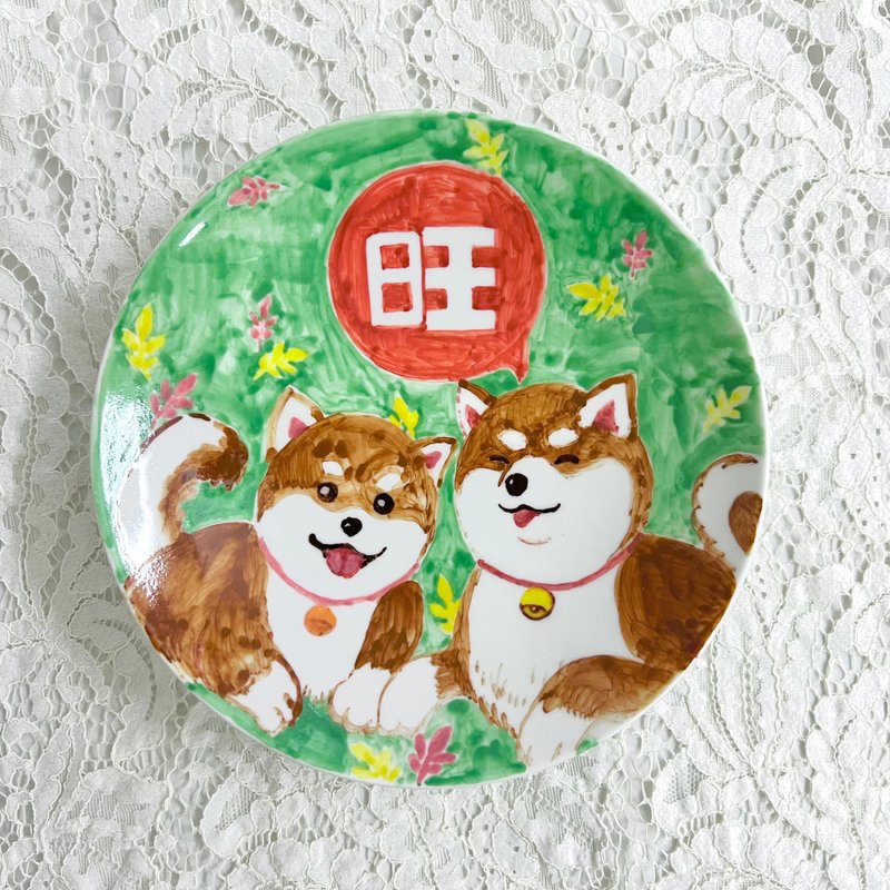手绘陶瓷 • 柴犬福气旺 • 点心盘圆碟 - 盘子/餐盘/盘架 - 陶 