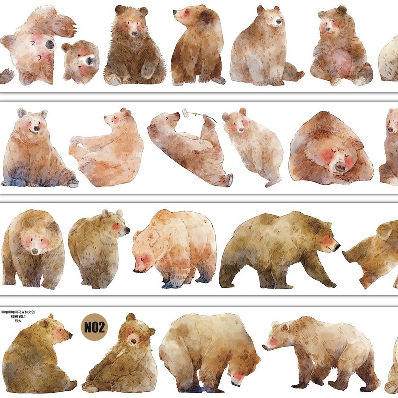 熊大 ふんわり大きな動物 PET 和紙膠帶 5米卷 (kiss-cut) - 纸胶带 - 其他材质 多色