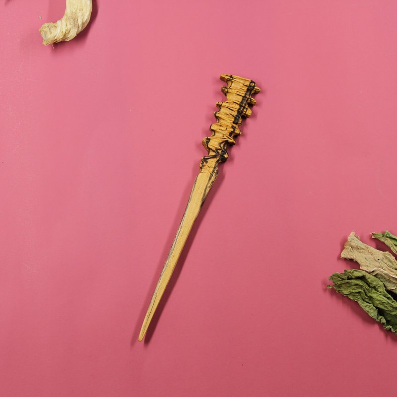 手工原创新中式高级复古风汉服棒锤状黑色水渍纹枫木头木质发簪子 - 其他 - 木头 多色
