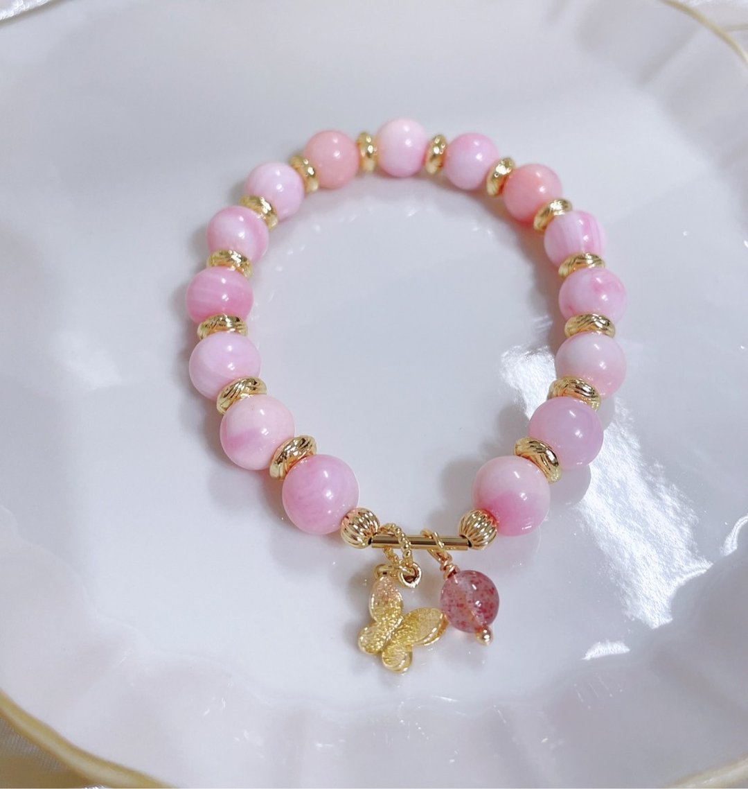 女王贝//正能量/粉嫩显白/14K保色//真贝弹性手环 - 手链/手环 - 其他金属 白色