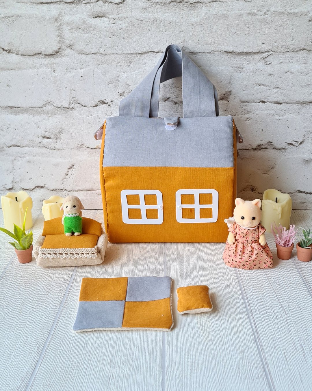 Cute gift for kid. Dollhouse set. Play set. Toy. Toddler gift. Kids gift - 满月礼盒 - 棉 橘色