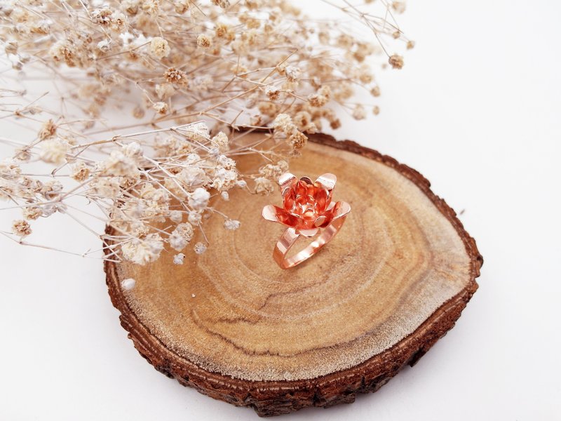 ✦苞✦花✦铜电镀✦玫瑰金✦戒指 - 戒指 - 其他金属 红色