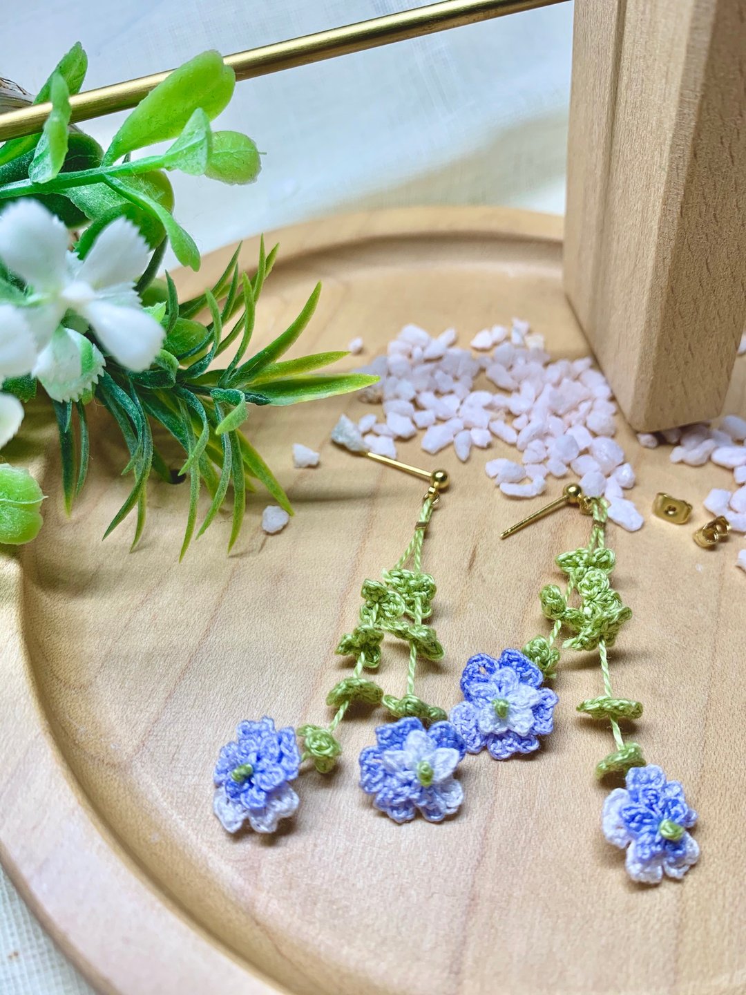 A Bunch of Flowers • 花束 蓝白色 垂坠耳环 耳针 耳夹 共12色 - 耳环/耳夹 - 棉 蓝色